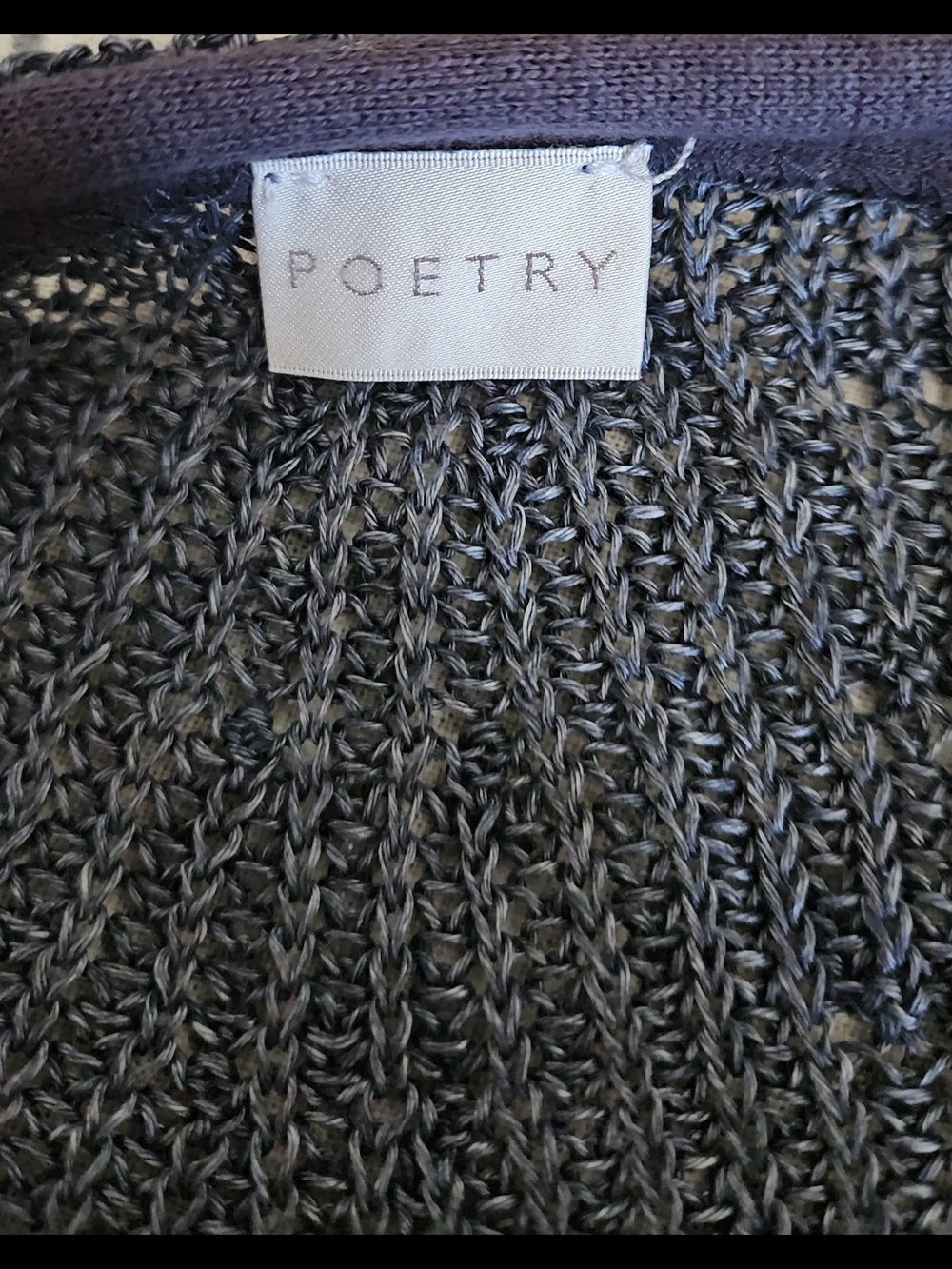 Poetry Grey Blue 100% Linen Open-Knit Scoop Neck Sweater, 18-22 - Picture 2 of 3